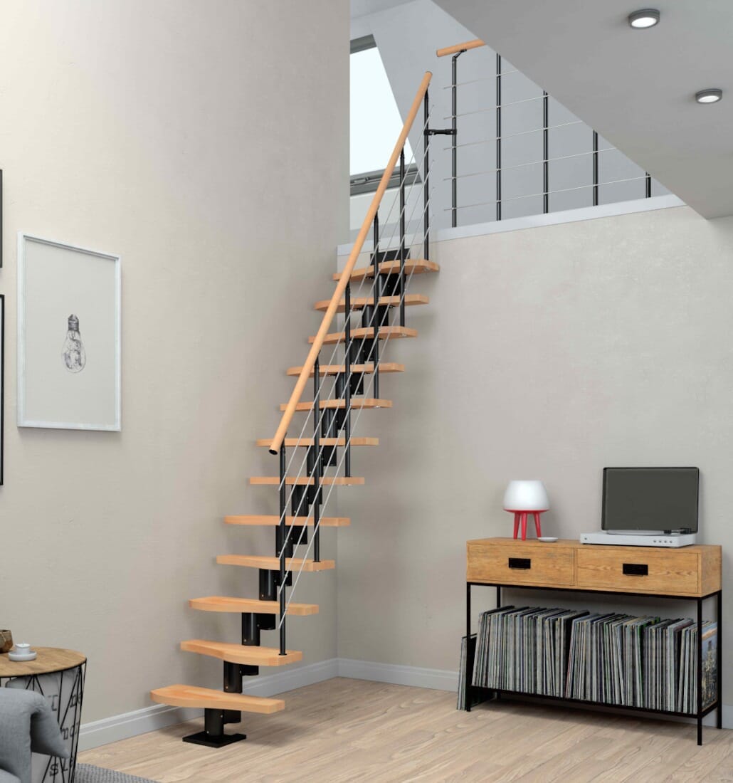 Dolle Basel Space Saving Stair Kit - Beech Timber - Black Metalwork