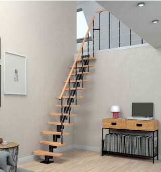 Dolle Basel Space Saving Stair Kit - Beech Timber - Black Metalwork