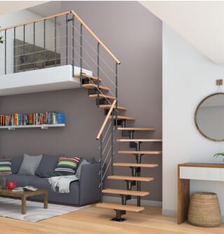 Dolle Boston Adjustable Modular Stair Kit - Black Metalwork - Beech - Quarter Turn