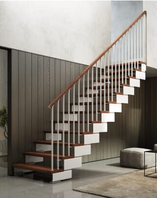 Composity Staircase - White metalwork / Dark Walnut shade treads + handrail