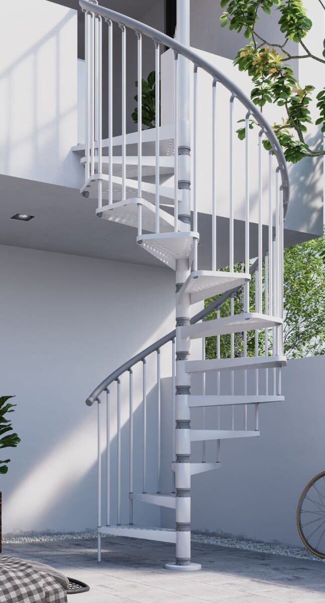 Misterstep Exterior Zink Deluxe Spiral Stair Kit - White Metalwork