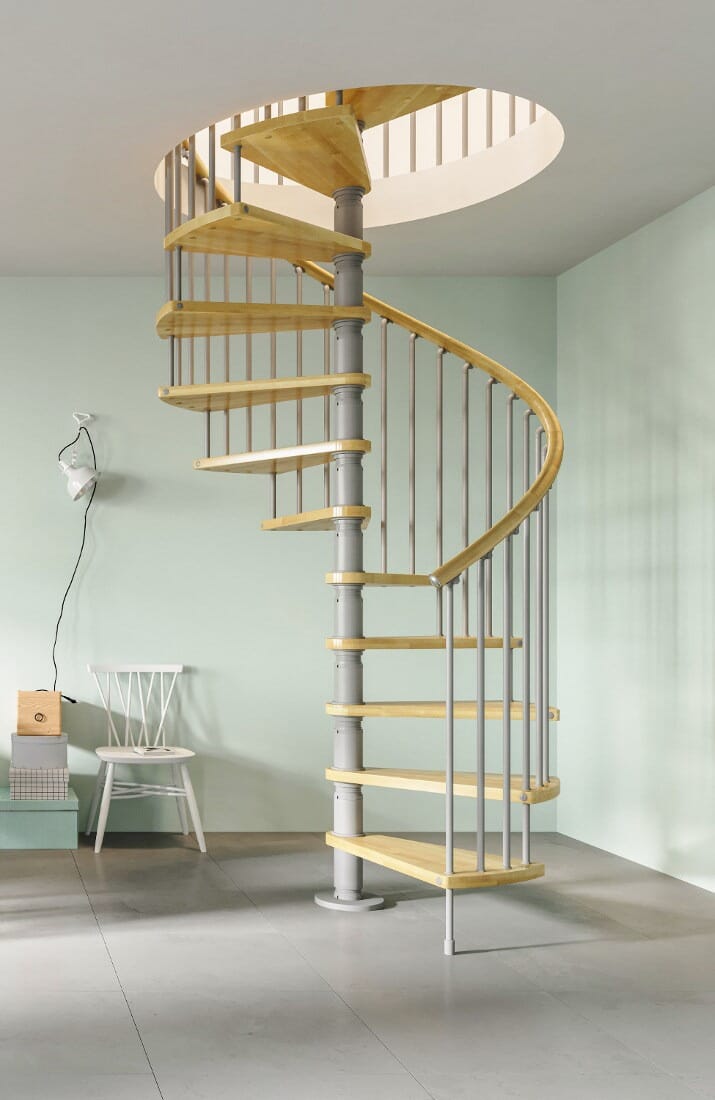 Gamia Wood Deluxe Spiral Stair Kit (1400mm) - Silver Grey/Natural