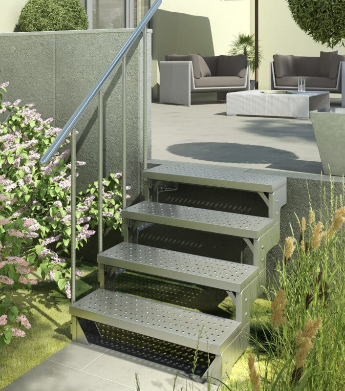 Dolle Gardentop Outdoor Metal Staircase - 4 Steps + Railing