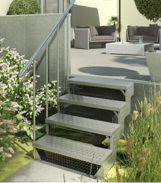 Dolle Gardentop Outdoor Metal Staircase - 4 Steps + Railing