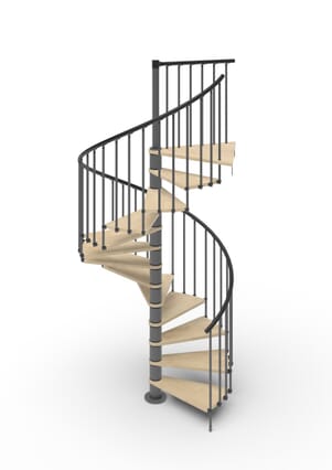 Phola Spiral Stair Kit (1050mm) - Anthracite Metalwork / Natural Shade Steps & Black Plastic Handrail